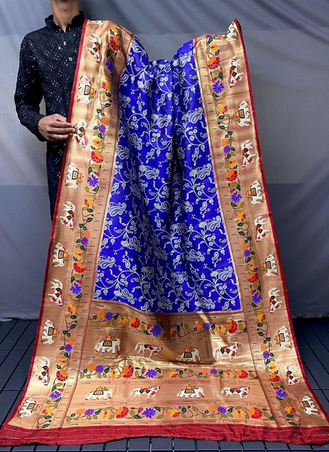 Silk Blue Traditional Wear Paithani Saree